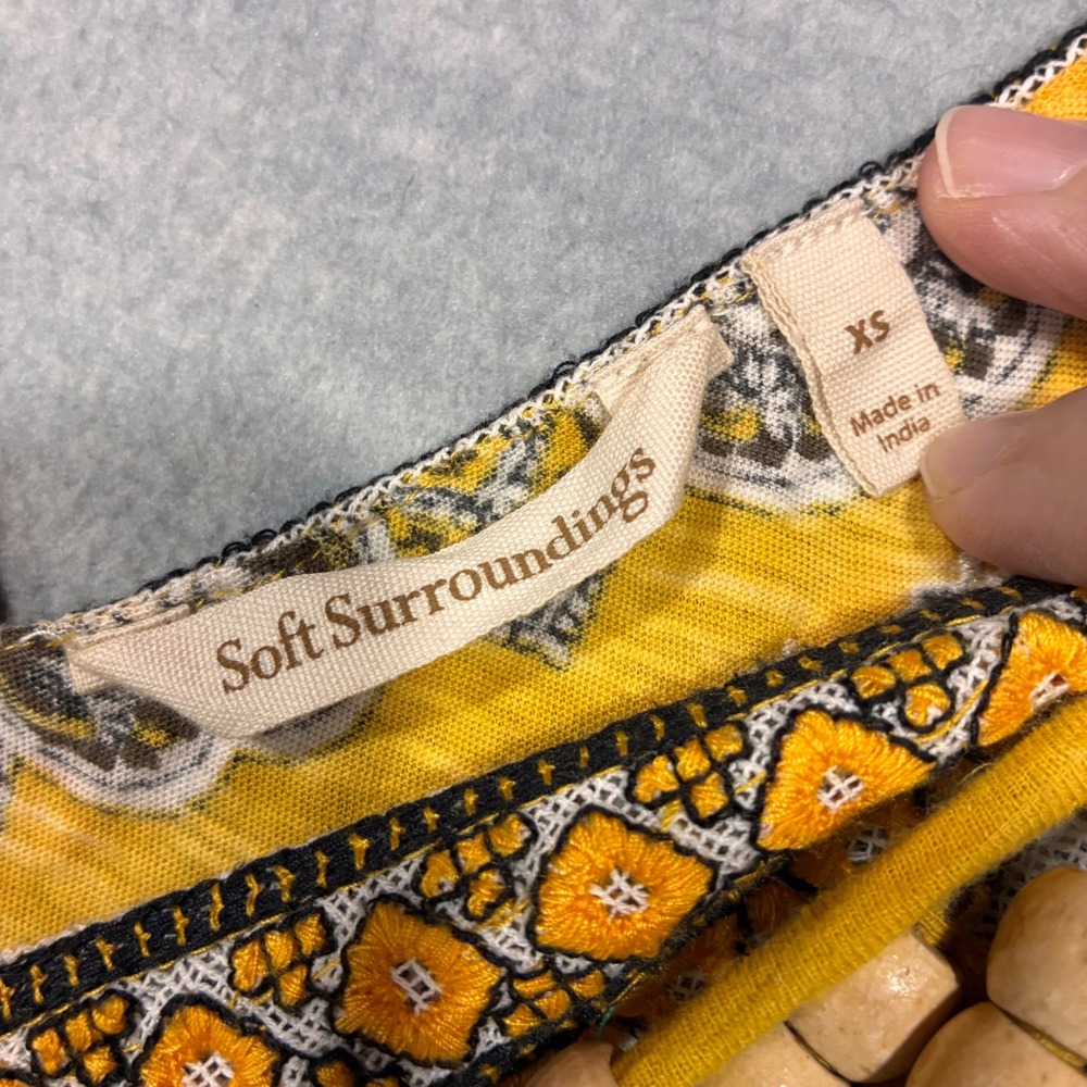 Soft Surroundings Yellow Paisley Embroidered Tassel Maxi Dress XS Boho 26K00 - Picture 3 of 11